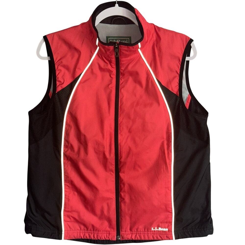 LL Bean Women's Sz L Full-Zip Vest Reflective Vented Lined‎ Activewear Running